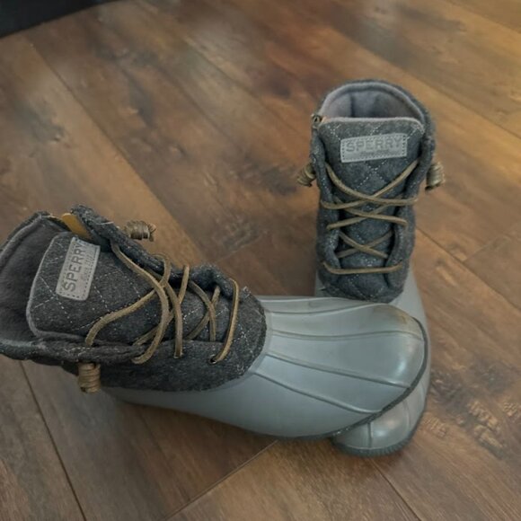Sperry Saltwater Rain Duck Boots Womens Gray Rubber Quilted Wool - Picture 1 of 6